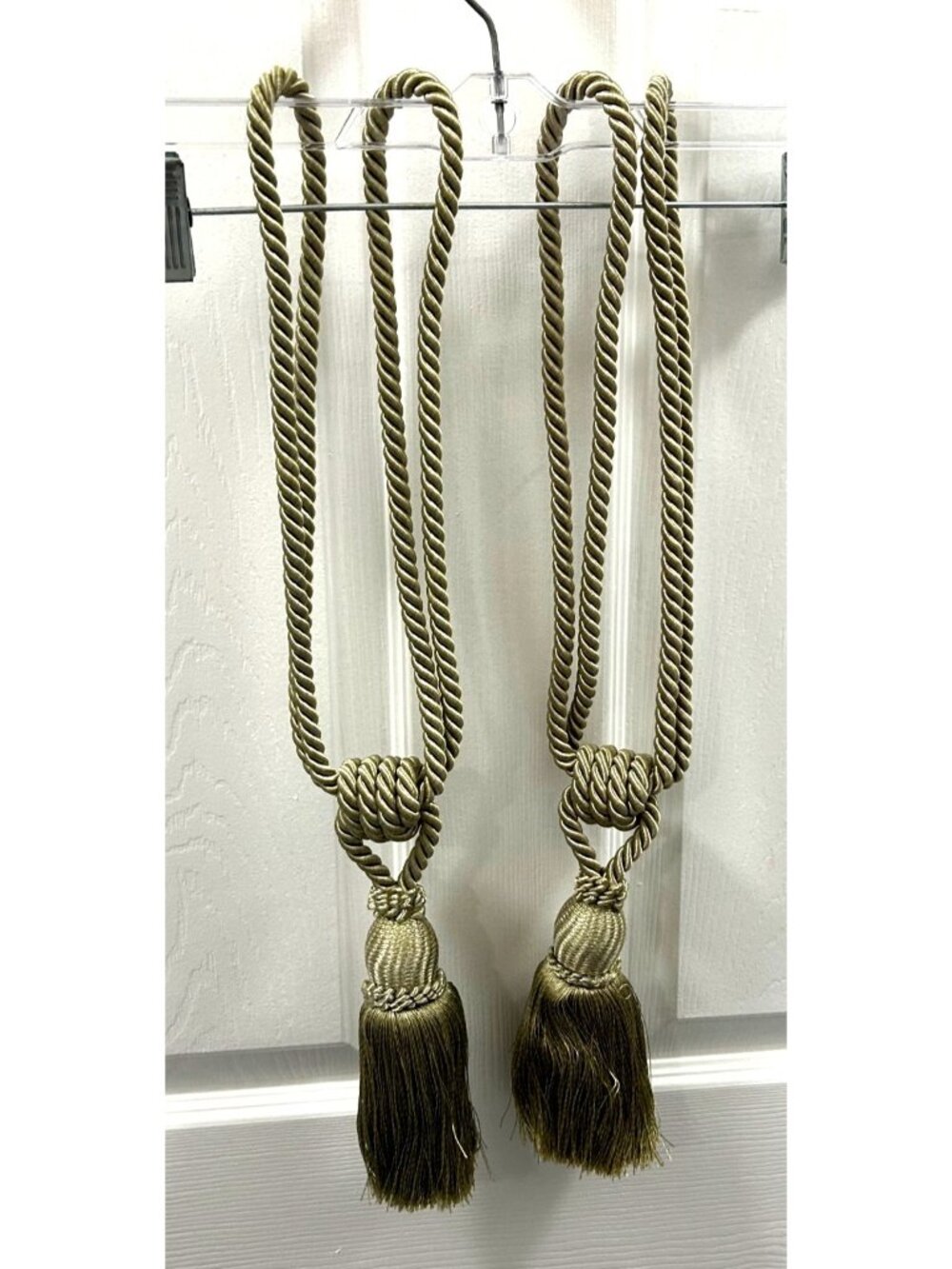 Large Luxury Curtain Tassels Tiebacks Polyester Silk Sage Green 21"